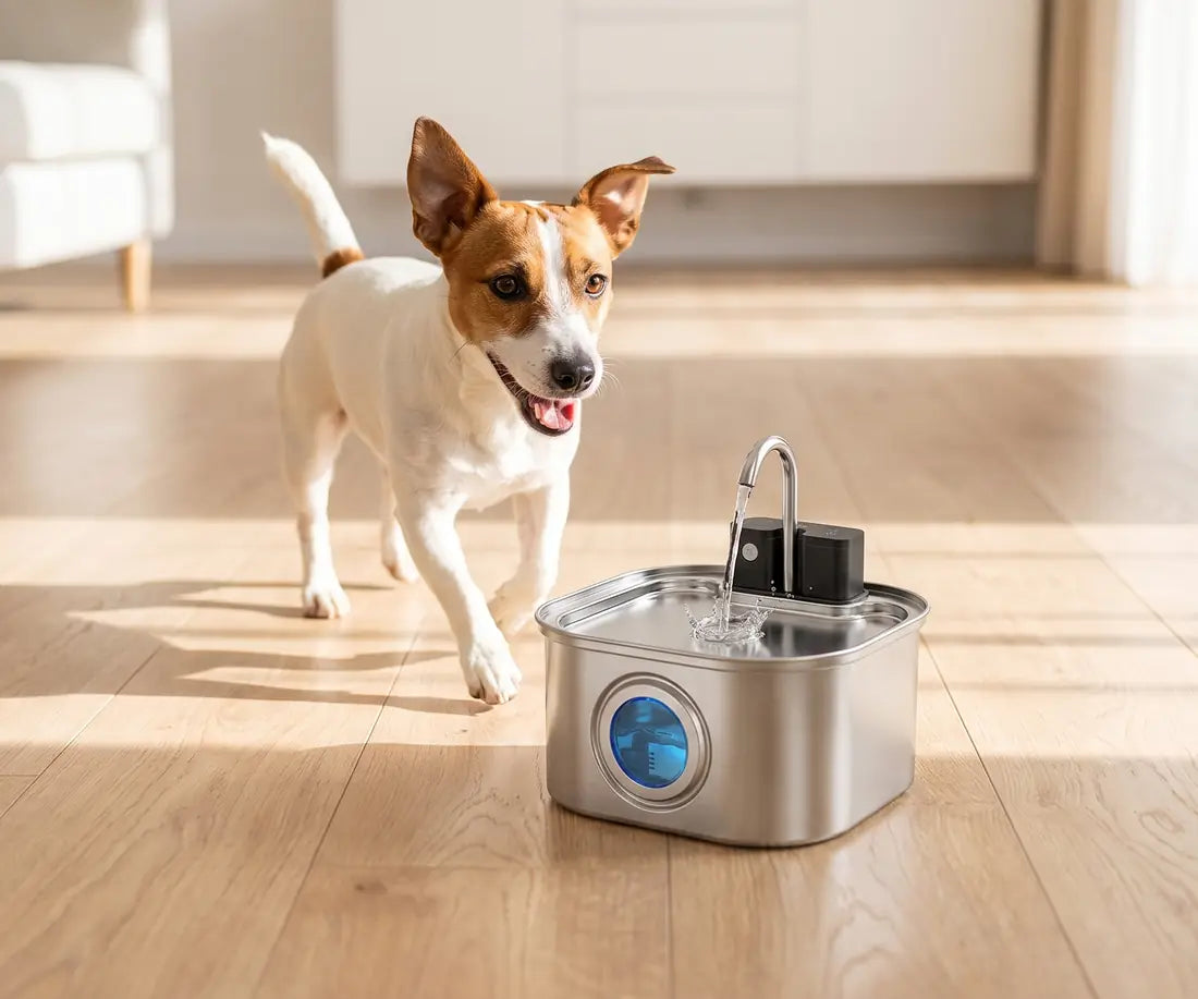 A Jack Russell terrier trotting up to KaiShine as the stream starts
