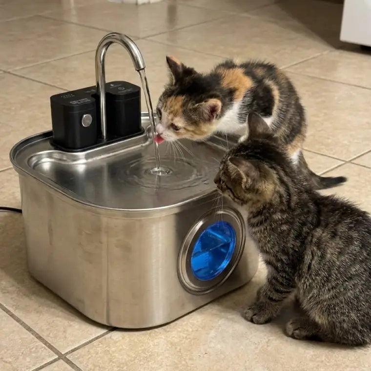 Two kittens sharing the KaiShine fountain